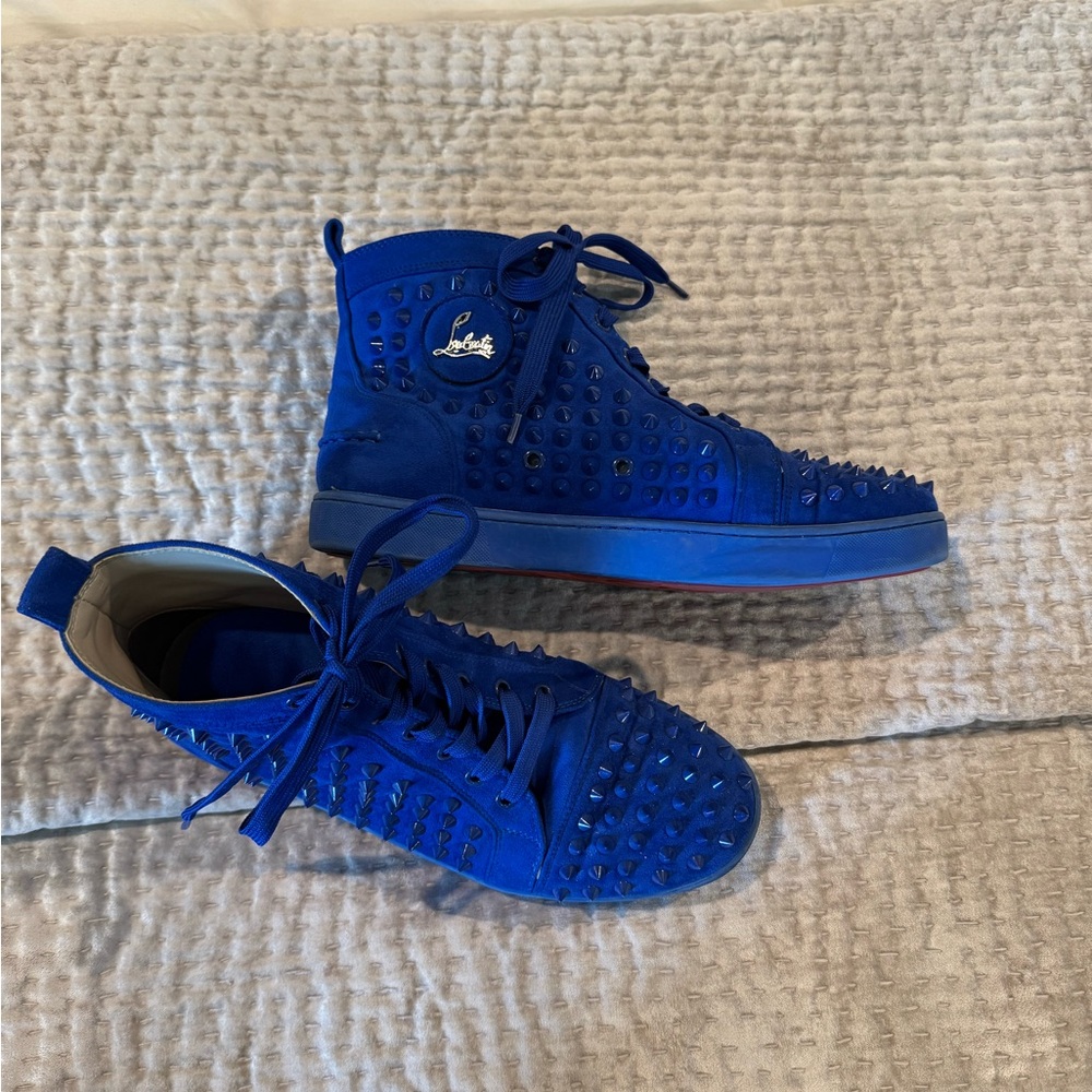 Christian Louboutin Blue Spiked Sneakers